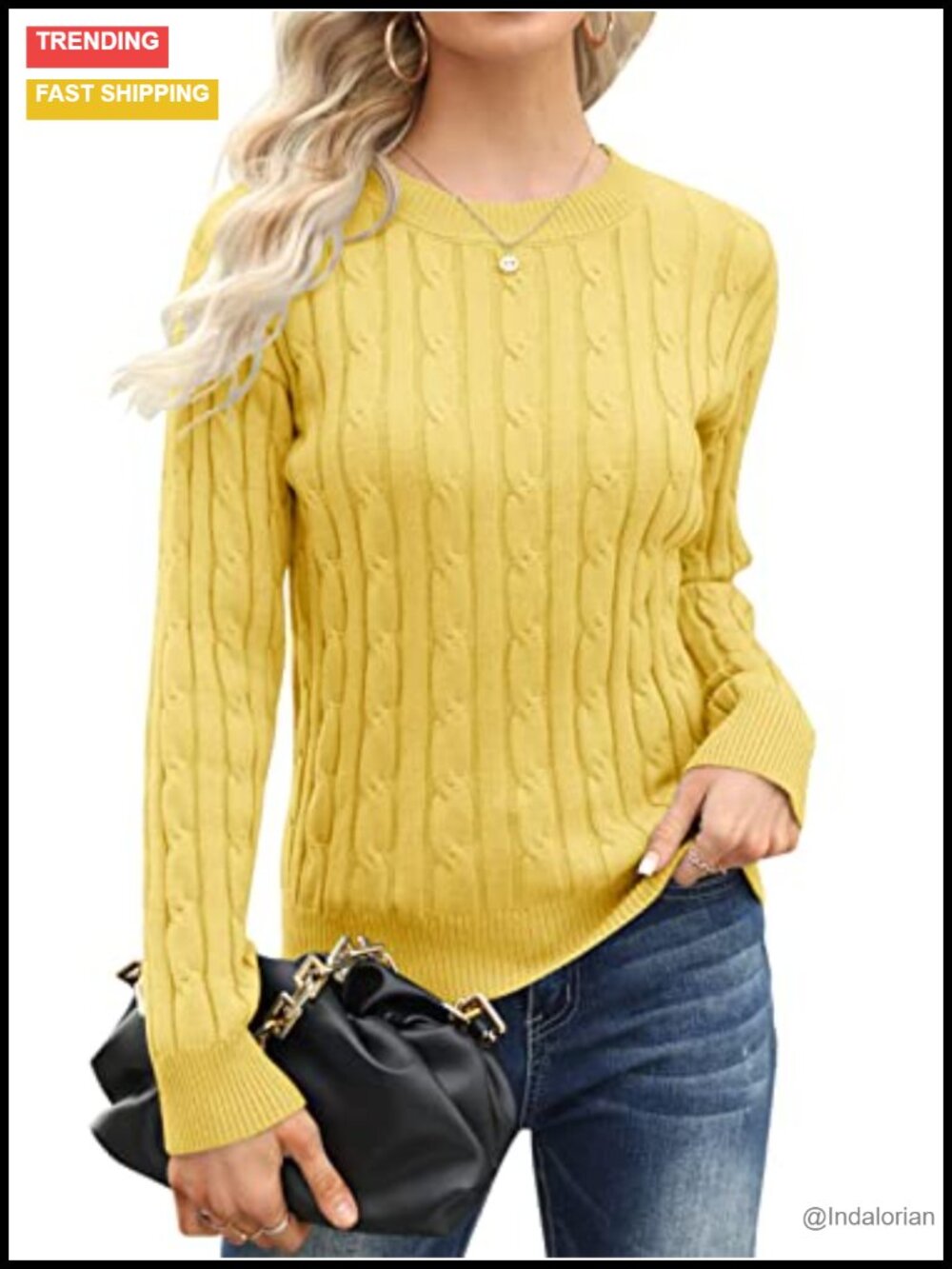 Cable Knit Mock Neck Long Sleeve Pullover Sweater Loose Fit